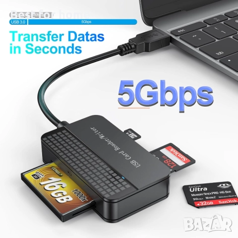 USB 3.0, FEMORO четец за карти с памет 4 в 1, едновременно четене, SD, Micro SD, TF, MS CF, Compact , снимка 3 - Друга електроника - 51921633