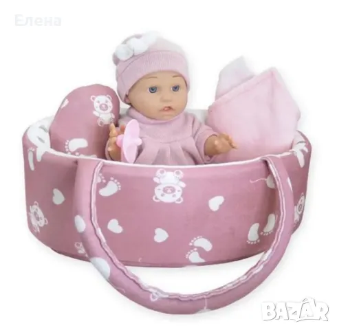 Бебешка кукла с кошница и аксесоари