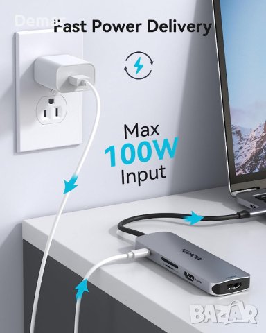 USB C докинг станция за лаптоп 8 в 1 24K 60Hz HDMI портове, снимка 6 - Кабели и адаптери - 41644562