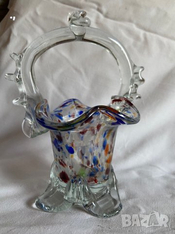 Ретро стъклена кошничка, бонбониера от цветно стъкло, снимка 3 - Други - 35752594