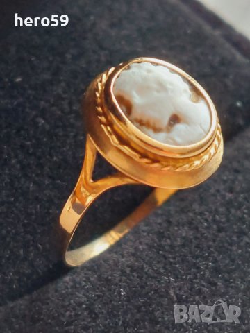 Златен 18к пръстен с камея , снимка 3 - Пръстени - 44478387
