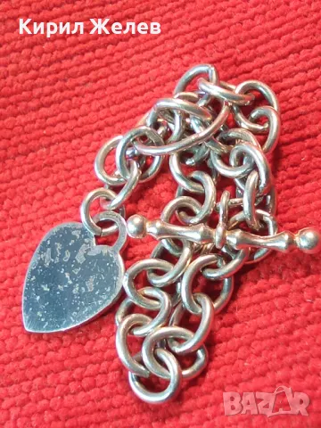 РОМАНТИЧНА ВИНТИДЖ АРТ СТИЛ СРЕБЪРНА ГРИВНА със СЪРЧИЦЕ СРЕБРО 925 с БЯЛА ПОЗЛАТА 47977, снимка 12 - Гривни - 48485678