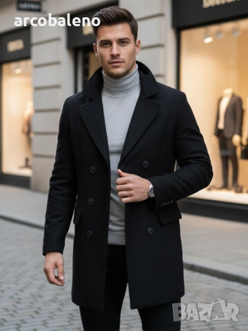 Мъжко зимно черно палто