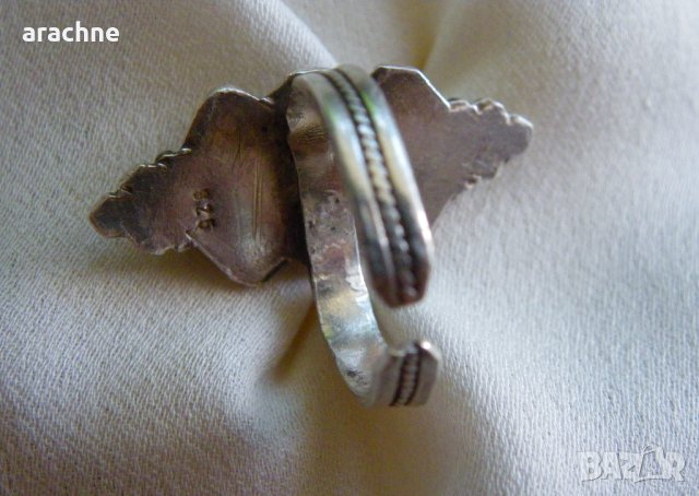Голям антикварен ръчнокован сребърен пръстен с империал жадеит, снимка 5 - Пръстени - 42368044