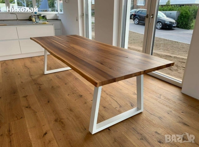 орехова трапезна маса от масив и желязо , снимка 14 - Маси - 53541543