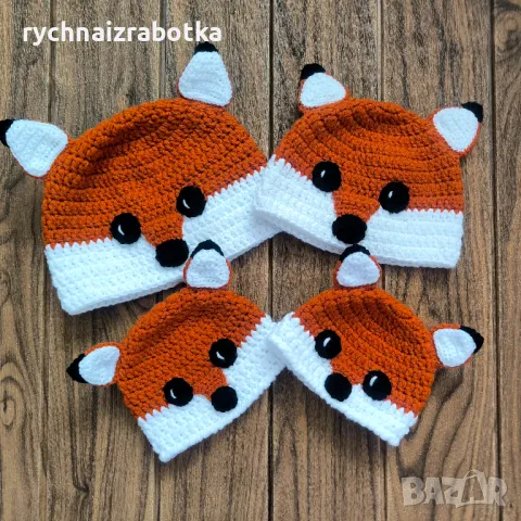 Плетена детска шапка Лисица- 0-3 мес, 9-12 мес., снимка 2 - Бебешки шапки - 42839520