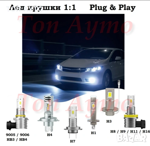 Лед LED Крушки 1:1 За Рефлекторни Фарове Plug & Play