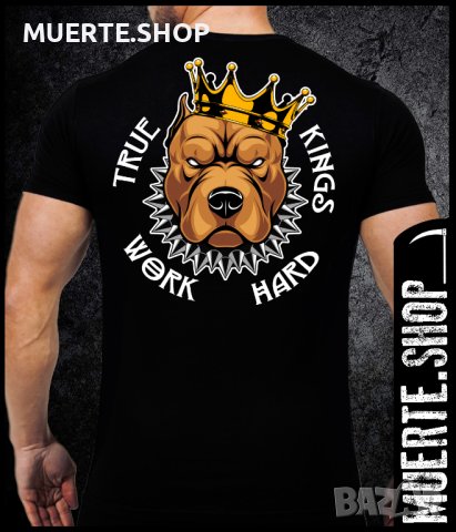 Черна тениска с щампа TRUE KINGS WORK HARD, снимка 1 - Тениски - 41699374