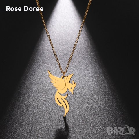 RD 485 Феникс колие в златисто медицинска стомана жар птица подарък безплатна доставка, снимка 1