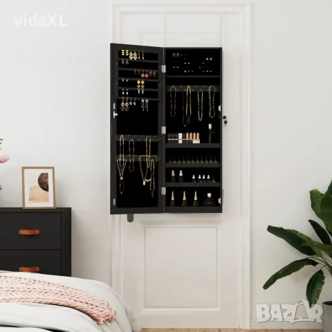 vidaXL Огледален шкаф за бижута, стенен монтаж, черен, 37,5x10x106 см, снимка 3 - Огледала - 56147323