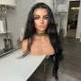 Черна къдрава перука на меки вълни 70 см с дантела 13×4, снимка 1