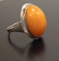Стар руски сребърен пръстен с кехлибар, снимка 1