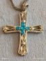 СРЕБРИСТ ГЕРДАН с КРЪСТ и ИНКРУСТИРАНИ СИНИ КАМЪНИ ТЮРКОАЗ ТОПАЗ 52231, снимка 4