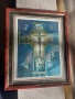 Стара домашна икона хромолитография с рамка кръст религия, снимка 6