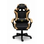 Геймърски стол с масажна функция, лумбална възглавница и поставка за крака – Черен-златист, снимка 6