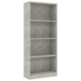 vidaXL 4-етажна библиотека, бетонно сива, 60x24x142 см, ПДЧ（SKU:800877