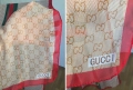 Нов Дамски Шал Gucci Прозрачен Лого Гучи Бежов Червен Зелен, снимка 16