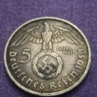 5 марки 1938 година сребро Трети Райх , снимка 1 - Нумизматика и бонистика - 41538051