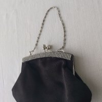 Черна малка сатенена официална чантичка с камъчета , за повод, снимка 3 - Чанти - 40507562