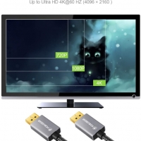 DisplayPort кабел мъжко-мъжко 2M, POSUGEAR найлоново покритие, позлатени конектори, 2K@165Hz, 2K@144, снимка 4 - Кабели и адаптери - 36039874