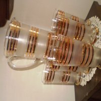 Старинен сервиз за вино кана с 5 чаши широк златен кант, снимка 6 - Други ценни предмети - 40463706