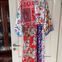 Дълга нова памук памучна елегантна ежедневна рокля тип кимоно широк ръкав флорален принт цветя , снимка 10 - Рокли - 41659723