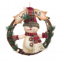 Коледен декоративен дървен венец, Снежен човек, Добре дошли , снимка 1 - Декорация за дома - 34740569