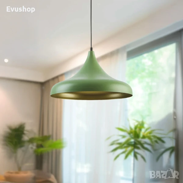 Полилей, зелен, метал, 35x20 см, Е27, 40W, снимка 1
