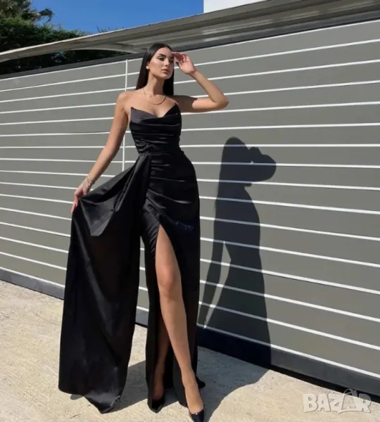 сатенена дамска рокля с цепка , снимка 1