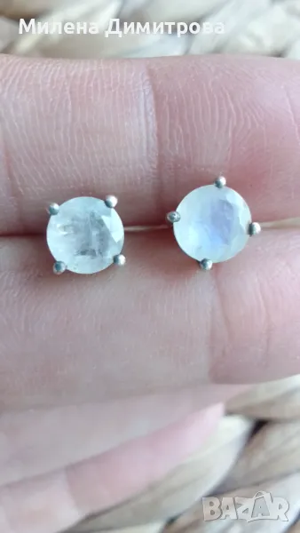 Сребърни обеци с Лунен камък , снимка 1
