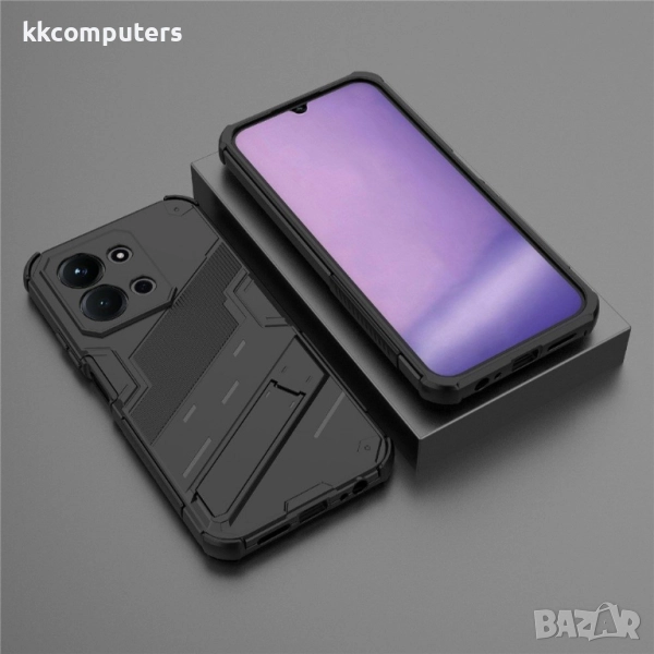 Xiaomi Redmi 15C 5G / 4G / Poco C85 4G Удароустойчив - PC+TPU Калъф с Протектор и Стойка (Черен, Бял, снимка 1