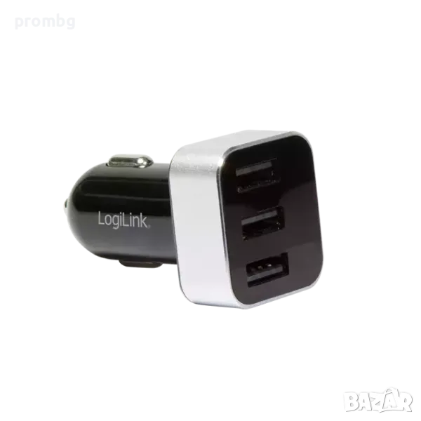 3хUSB зарядно за автомобил, дисплей, 15.5 W, LogiLink Германия, снимка 1