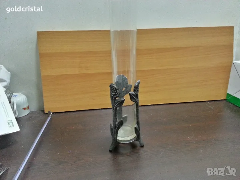 ретро ваза стъкло и метал , снимка 1