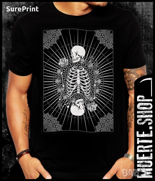 Черна тениска с щампа SKELETON CARD, снимка 1