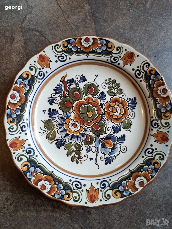 цветна декоративна чиния за стена Delft Flora Keramiek 32/6, снимка 1
