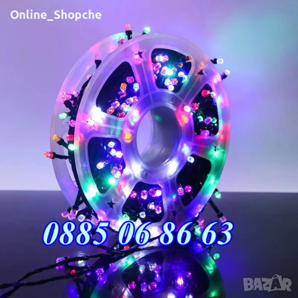 Коледни лампички 50 метра на макара, многоцветни, водоустойчиви, снимка 1