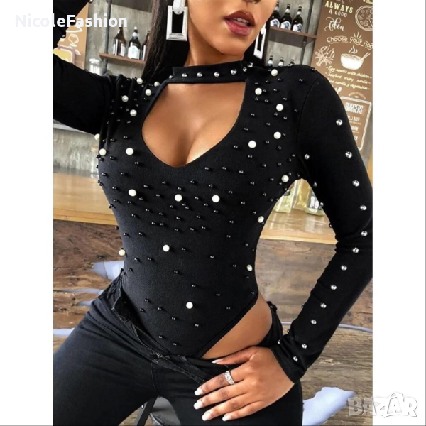 Дамско боди с черни и бели перли, снимка 1