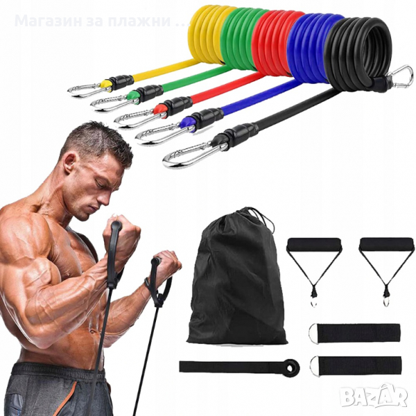 Комплект фитнес ластици за трениране от 11 части - КОД 0849, снимка 1