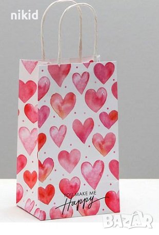 Сърца Свети Валентин картонена хартиена подаръчна чанта торба торбичка за подарък, снимка 1