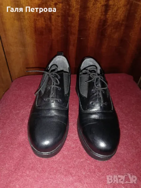 Нови черни дамски оксфордки от естествена кожа, снимка 1