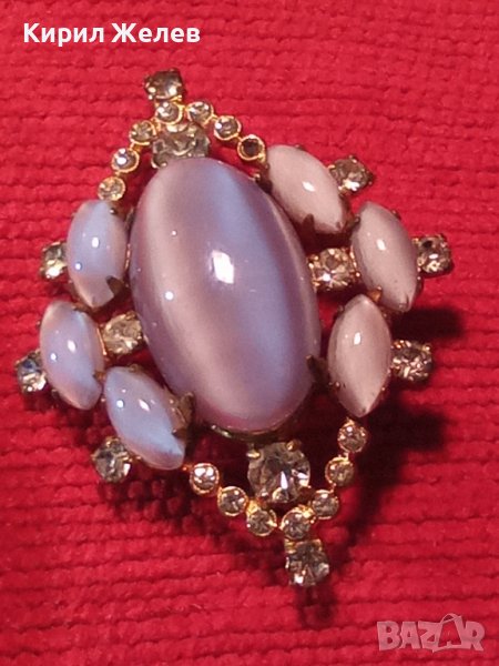 СКЪПОЦЕННА СТАРИННА БРОШКА с БОХЕМСКИ КРИСТАЛ и БЛАГОРОДНИ КАМЪНИ КОТЕШКО ОКО ЕФЕКТ и ПОЗЛАТА 14949, снимка 1