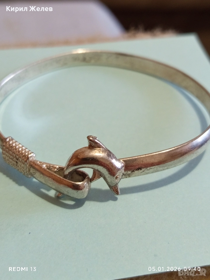 Сребърна гривна с Делфин 🐬 символизира хармония,свобода ювелирна изработка 26364, снимка 1