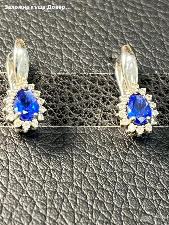 Сребърни обеци естествен САПФИР  чисто нови 925 silver obeci , снимка 1