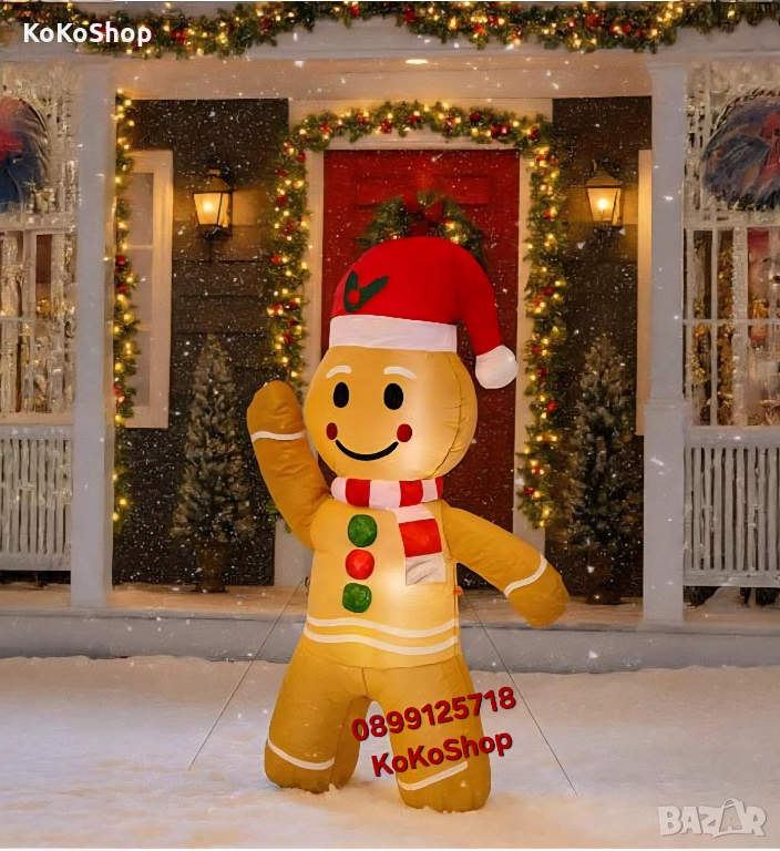 Надуваемо човече Gingerbread-120 см.–коледна украса/надуваема меденкаа, снимка 1