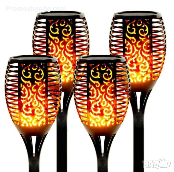 Комплект соларни лампи LED Факла, 4 бр, Черни, снимка 1