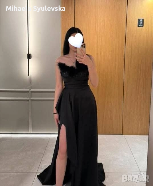 Бална черна дълга рокля с цепка, снимка 1