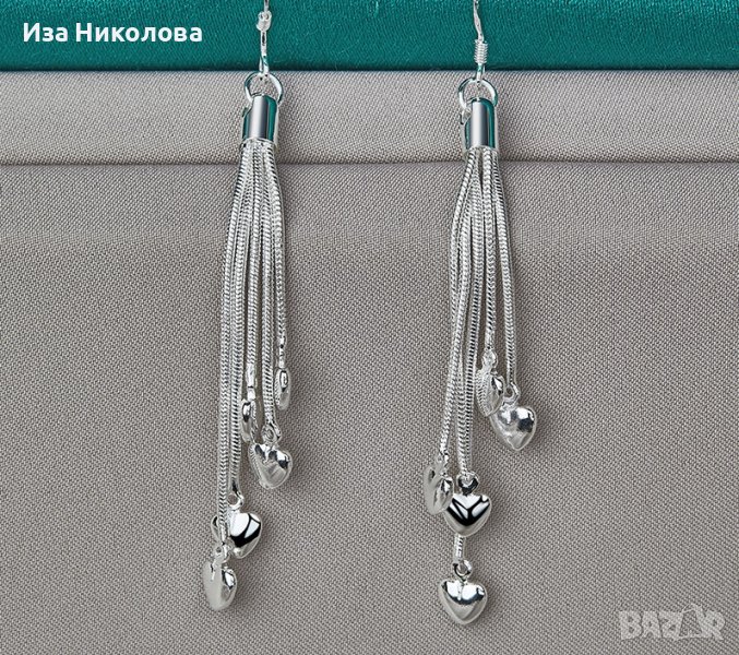 Сребърни обици със сърца, снимка 1