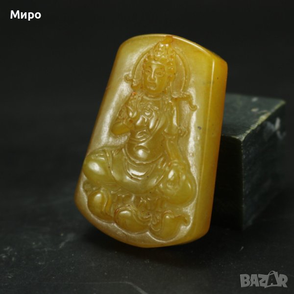 НЕФРИТ ТИБЕТ НЕПАЛ АЗИЯ ТАЛИСМАН МЕДАЛЬОН БУДА ВИСУЛКА С ИЗОБРАЖЕНИЕ НА АЗИАТСКА БОГИНЯ, снимка 1