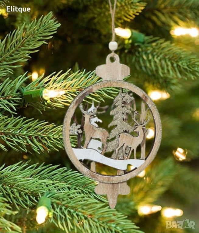Дървена украса със северни елени за елха, снимка 1