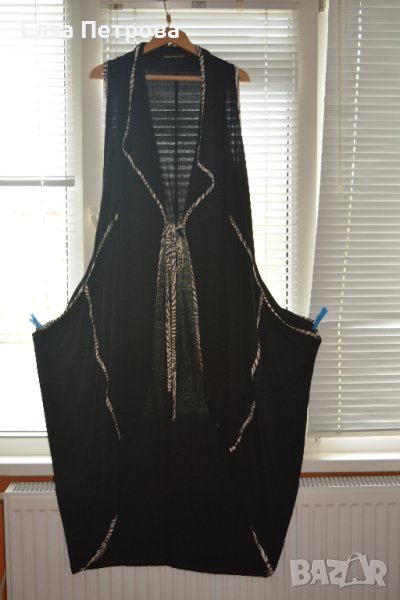 Дамско черно елече - туника с връзване отпред; 3XL÷4XL, снимка 1